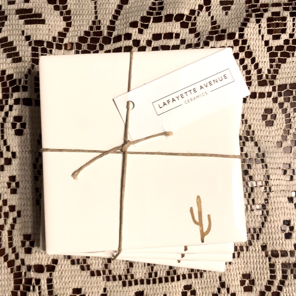 NEW! Lafayette Avenue Ceramics - Ceramic Drink Coasters with 14k Gold Cactus